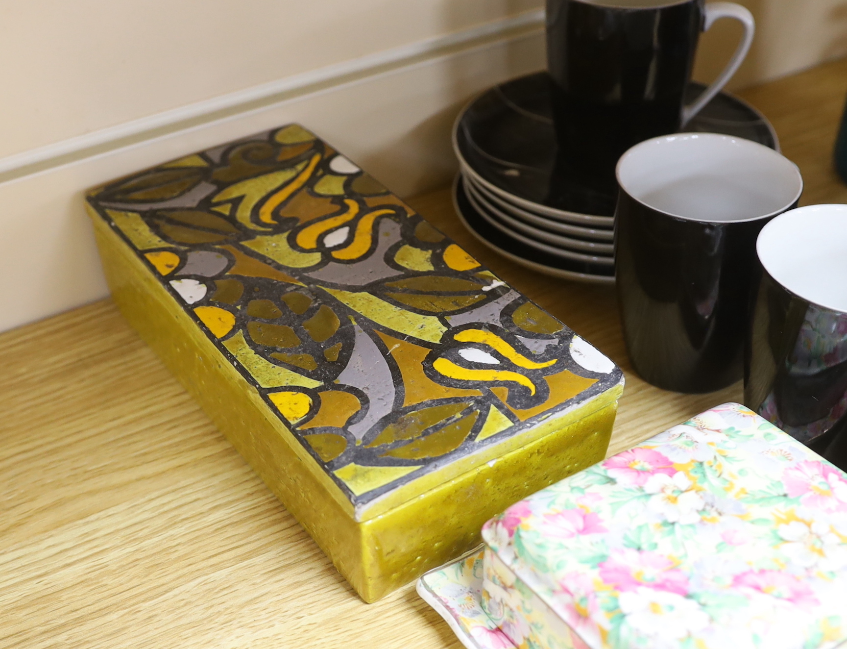 A group of 1960's Poole pottery coffee wares, Chintz boxes, etc.